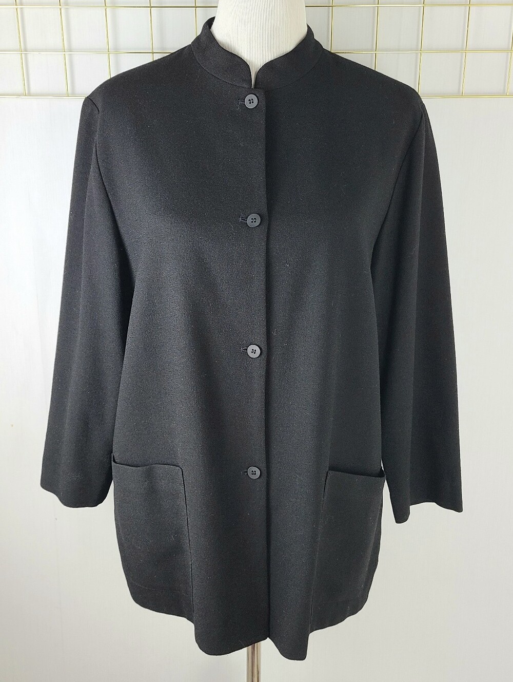 Eileen Fisher Silk Wool Mandarin Collar Made In USA Vintage Lagenlook Jacket